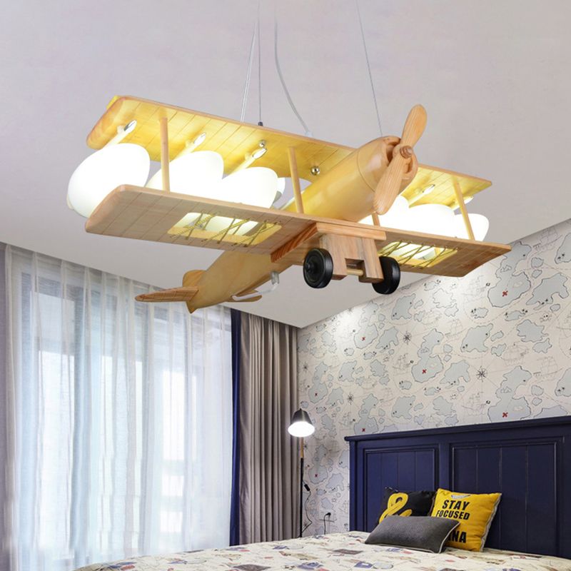 Nordic Style Beige Pendant Light Glider Shaped Wood Hanging Light for Kindergarten