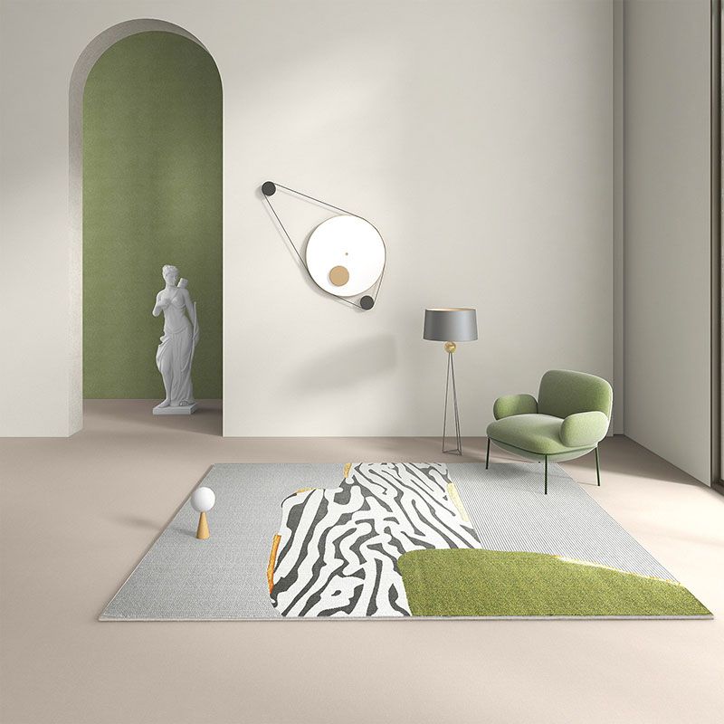 Artistic Green Tone Carpet Modern Polyester Area Rug Washable Indoor Carpet for Home Decoration