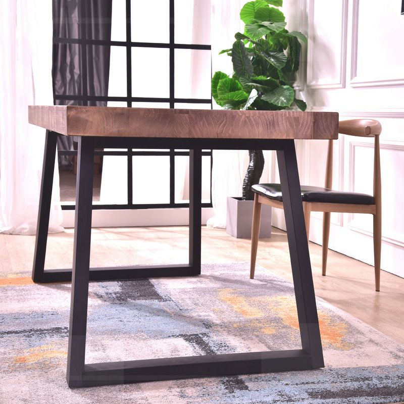 Metal Industrial Rectangle Table Pine Solid Wood Top Dining Table with Sled Base