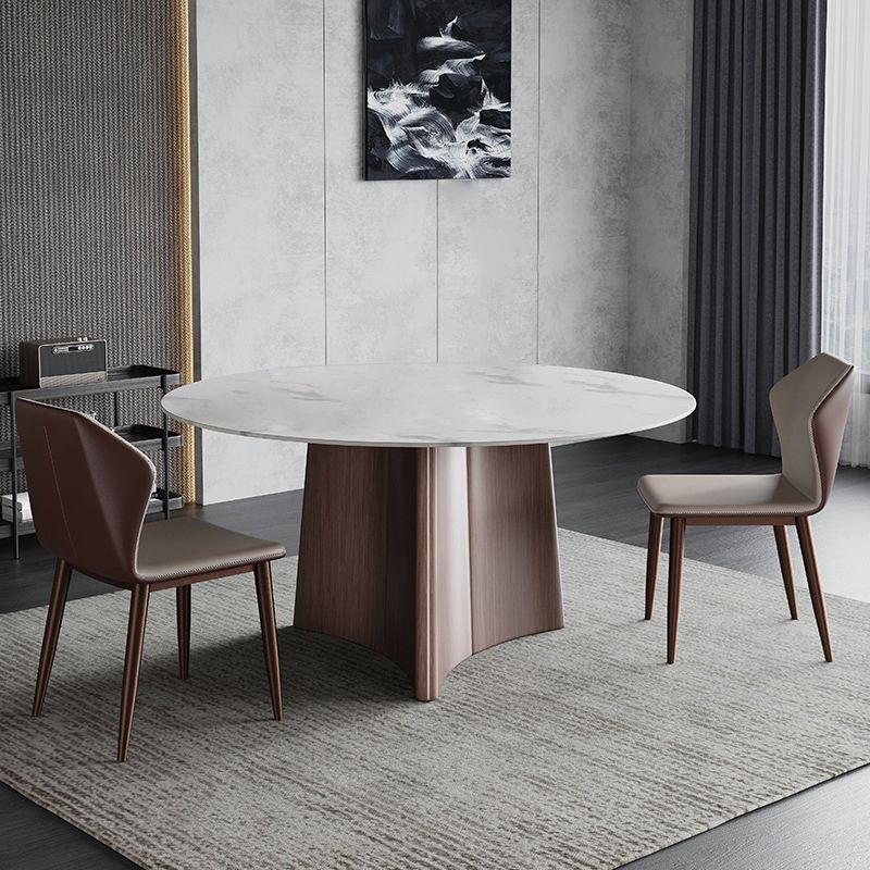Stone Glam Round Dining Table Matte Finish Pedestal Table for Kitchen