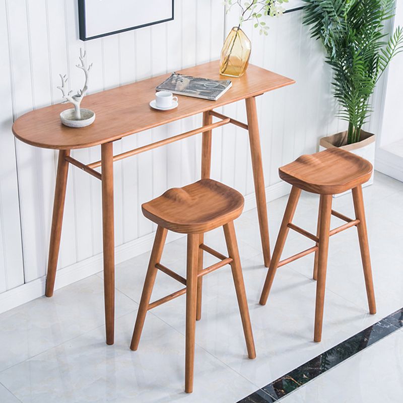 Industrial Armless Bar Stools Solid Wood Dining Stool with Footrest