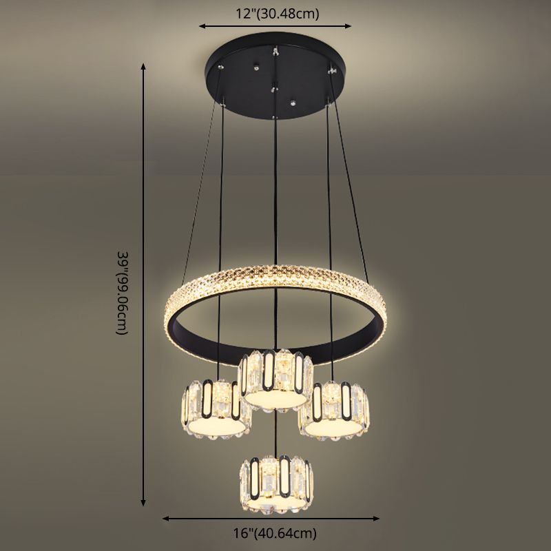 Ciondolo a cluster circolare nero moderno lampada a sospensione a LED a 5 luci a 5 luci per sala da pranzo