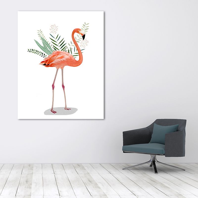 Flamingo and Leaves Wrapped Canvas Pink Tropical Wall Art Decor for Drawing Room