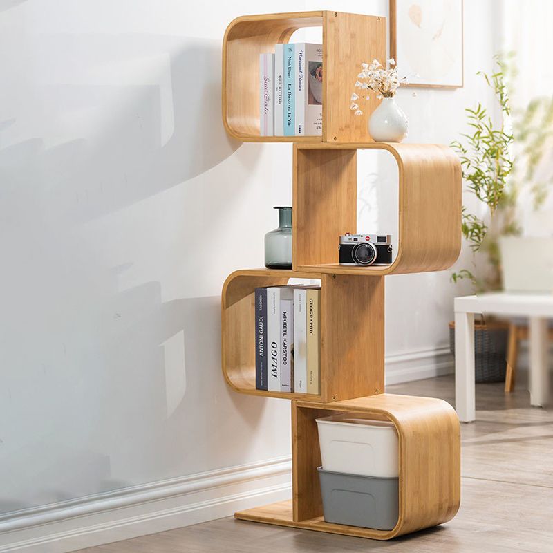 Modern Bamboo Bookcase Natural Open Back Standard Bookshelf with Shelves