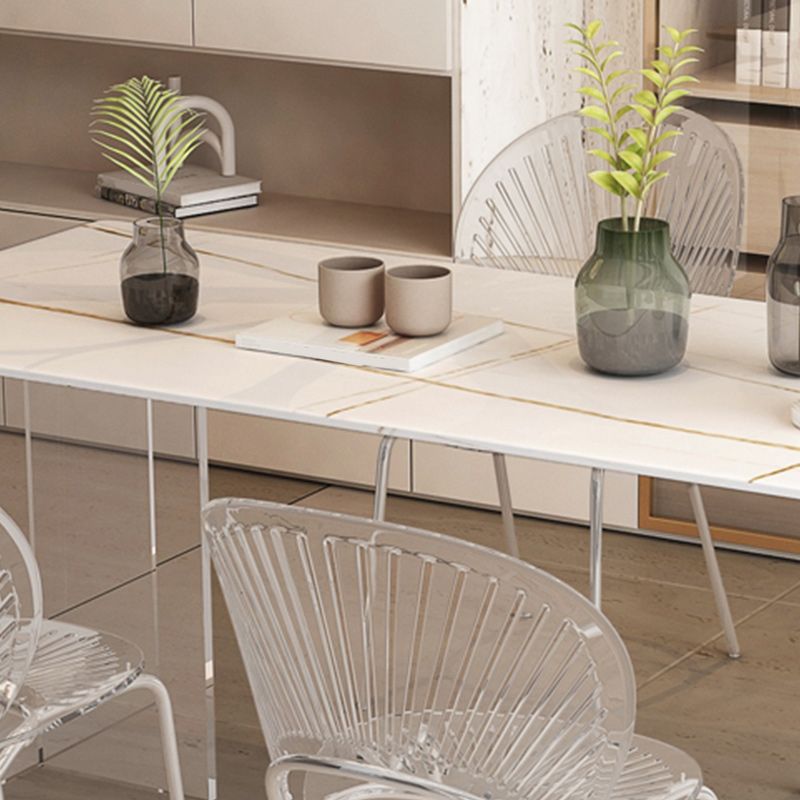 Rectangle Acrylic Base Dining Table Modern Stone Double Pedestal Table