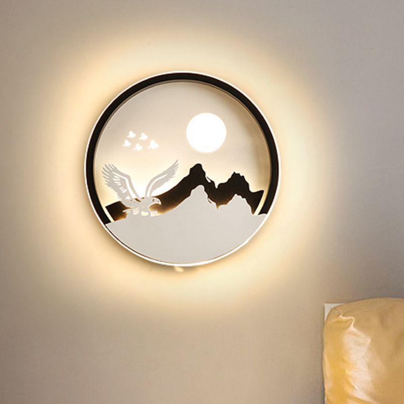 ASIA Style Circolare Acrilico Acrilico Murale Light Lample a parete LED in nero con aquila e mountain