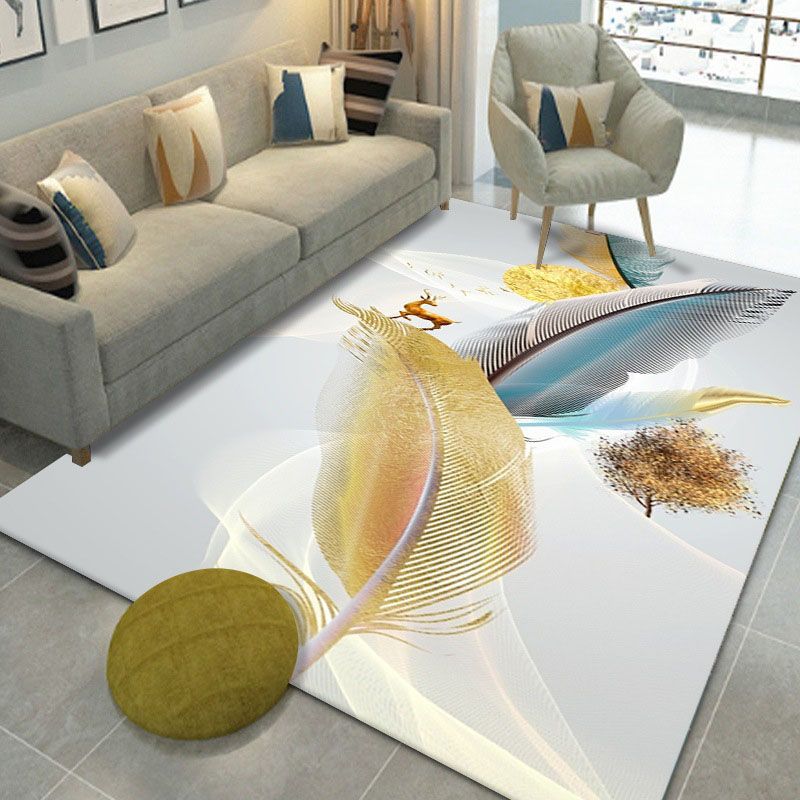 Relaxing Feather Pattern Rug Polyester Carpet Stain Resistant Area Carpet for Living Room