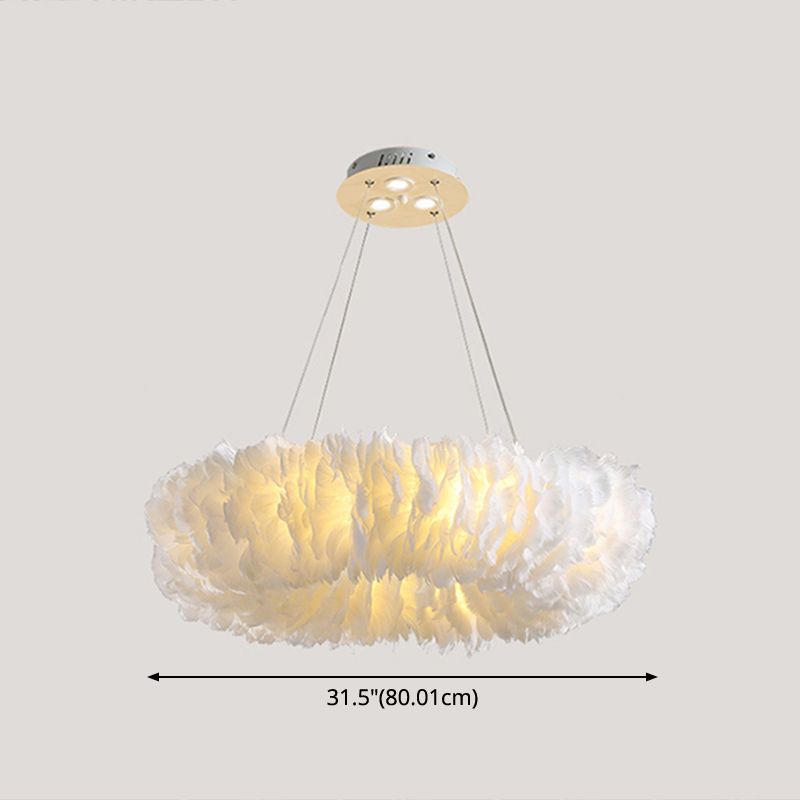 White Doughnut Chandelier Lamp Minimalist Feather Loop Pendant Lighting Fixture