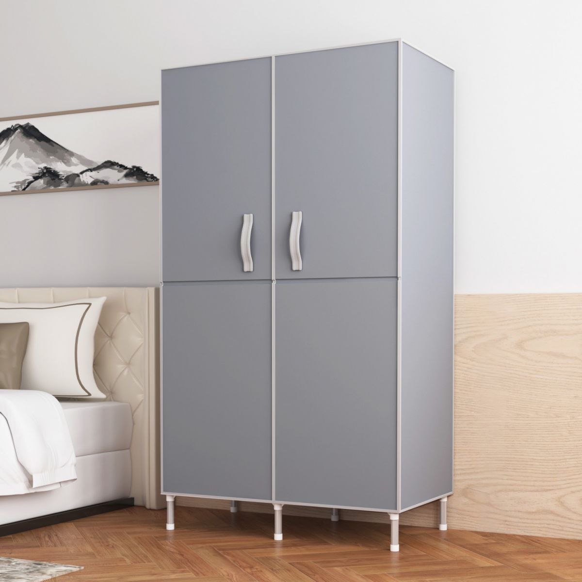 Contemporary Wardrobe Armoire Steel Wardrobe Closet with Legs for Home