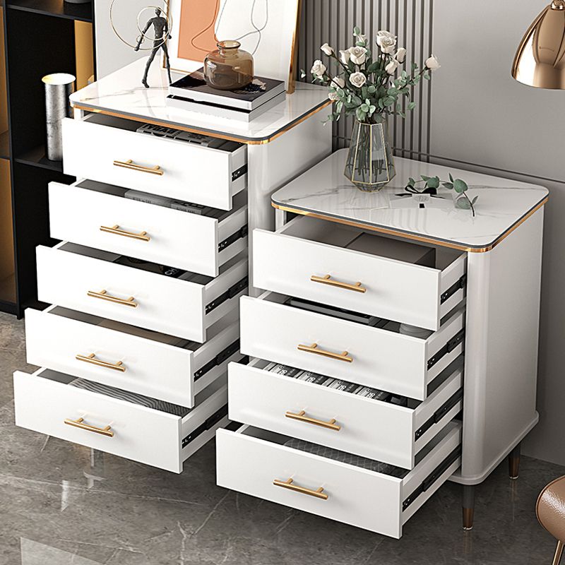 Glam Bedroom Stone Storage Chest Vertical Chest in White with Drawers