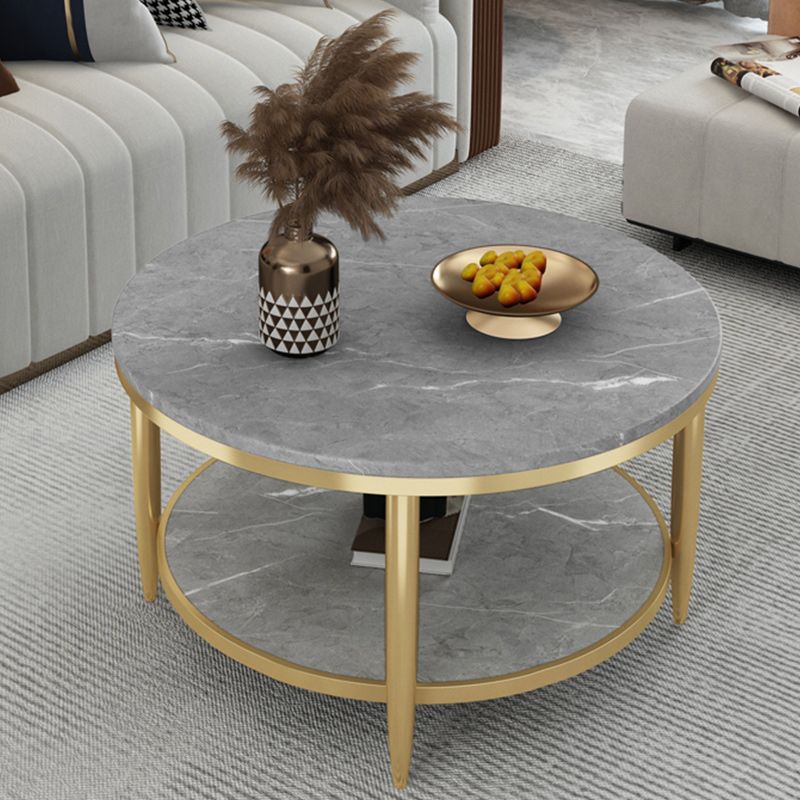 17"H Contemporary Coffee Table Round Stone Cocktail Table with Storage