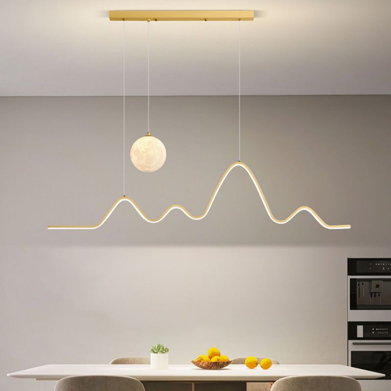 Modern Metal Pendant Light Linear Shape Island Light with Silicone Shade for Living Room