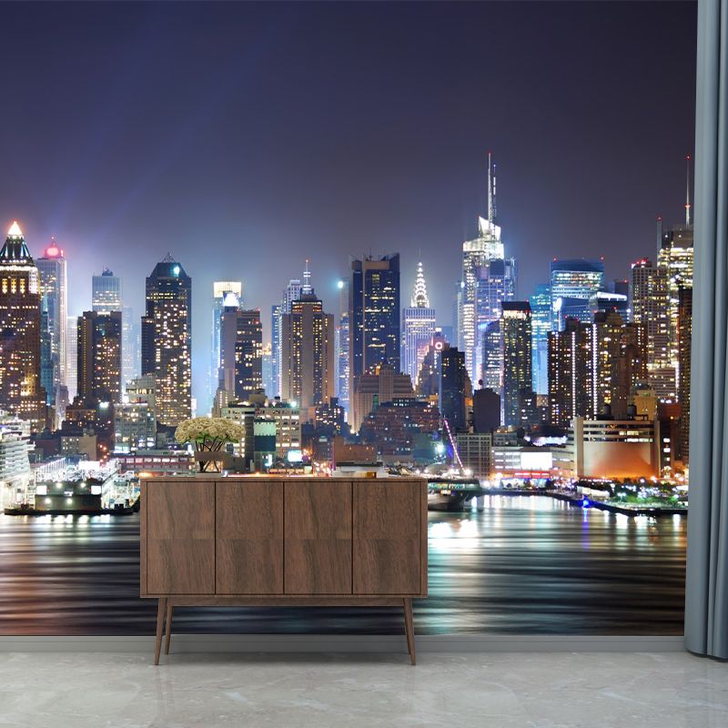 Photo Night City Wall Mural Decal Full Size Wall Covering for Accent Wall, Custom Size Available