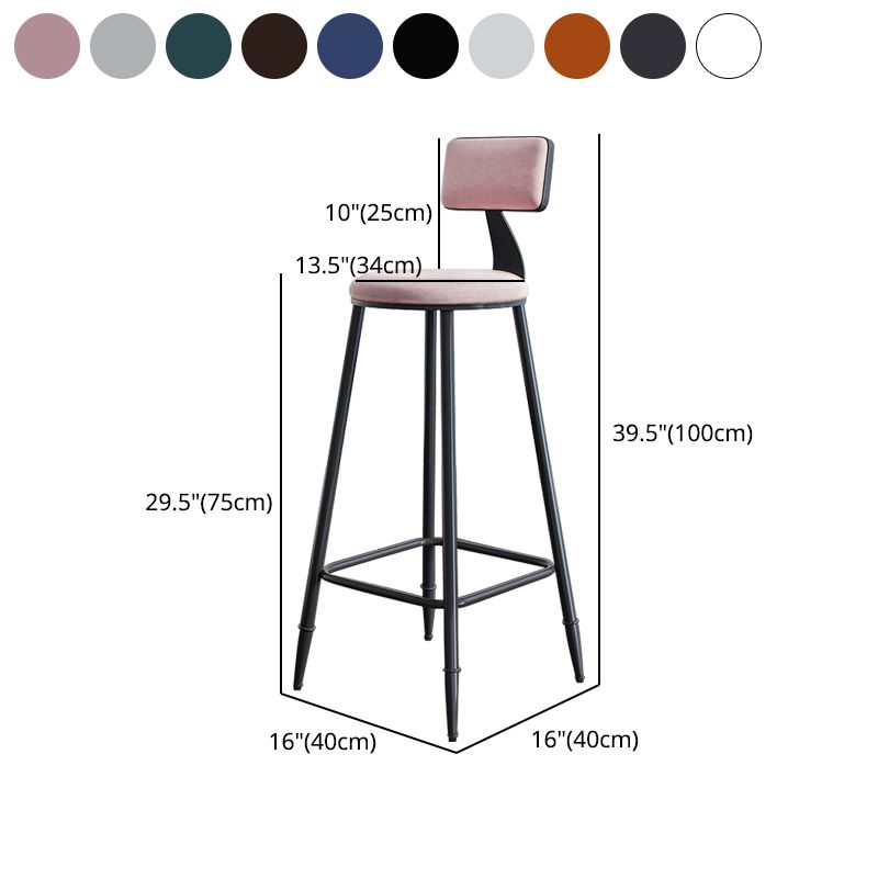 Modern Backrest Counter Stool Iron Milk Tea Shop Bar Stool with Cushion and Pedal