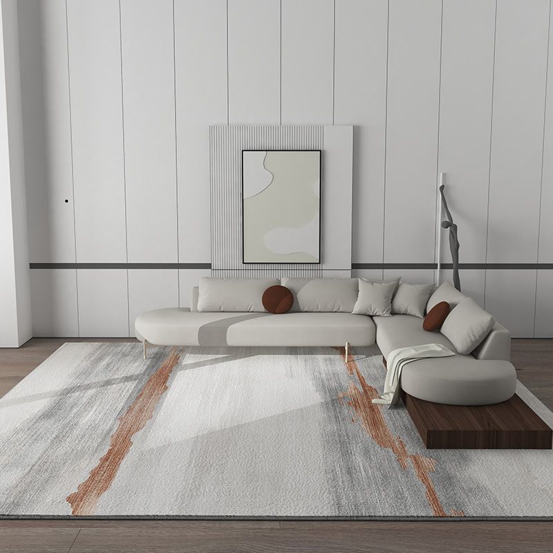 Grey Tone Nordic Area Rug Polyester Blooming Effect Rug Non-Slip Backing Indoor Rug for Living Room