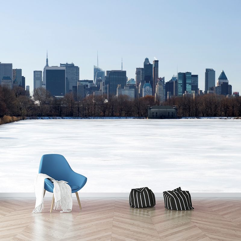 Photo Print Winter Metropolis Mural for Accent Wall, White, Customized Size Available