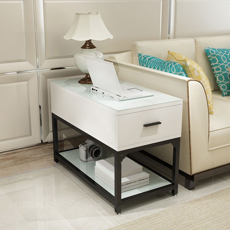 Modern Style Cocktail Table Glass Top Metal Steel Frame Rectangular Coffee Table