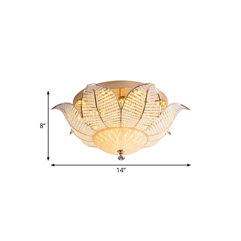 Minimalistische Blume Deckenbefestigung Kristall 14"/19.5"/23.5" Breite LED Schlafzimmer Flush Mount Beleuchtung in Gold für Schlafzimmer, Weiß/Gelb Licht