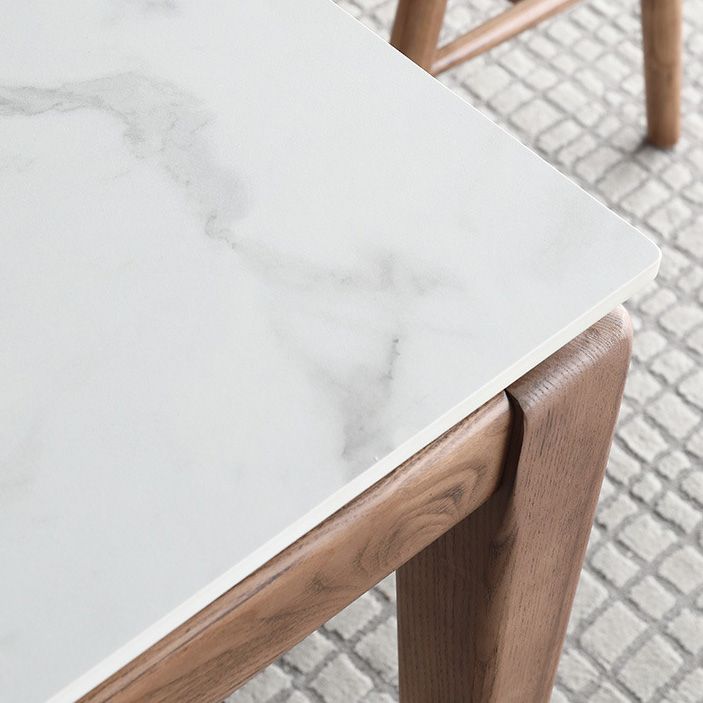 Modern Style Dining Rectangle Table Sintered Stone Dining Table with Wood Legs