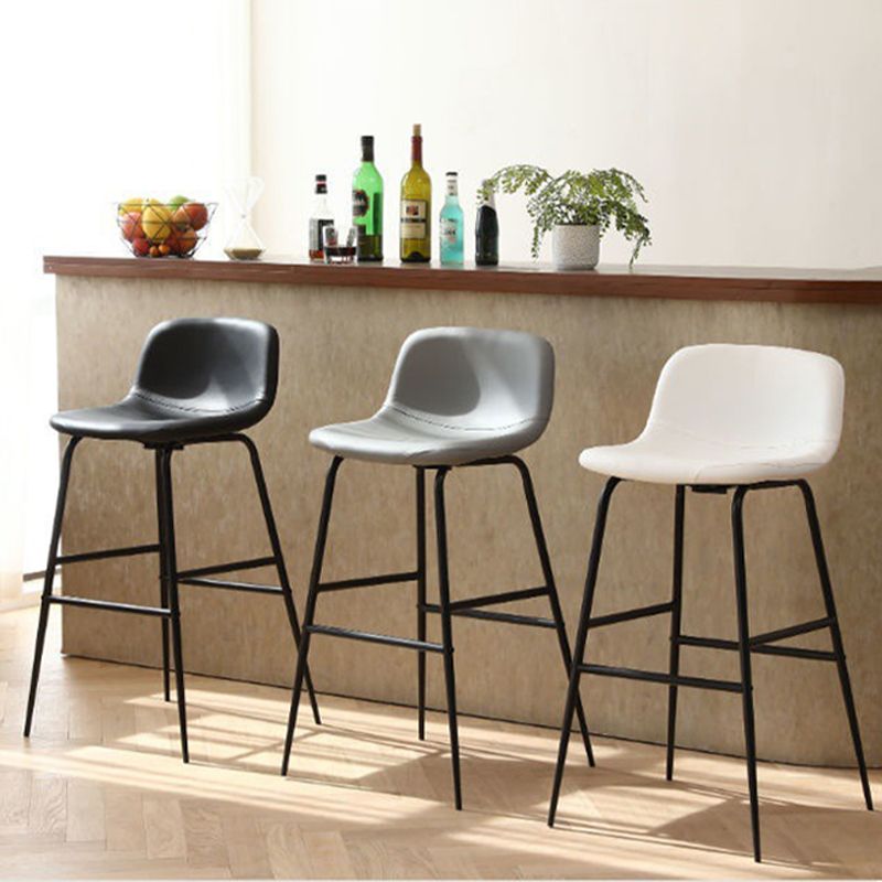 Faux Leather Dining Stools Industrial Bar Stools with Black Metal Base