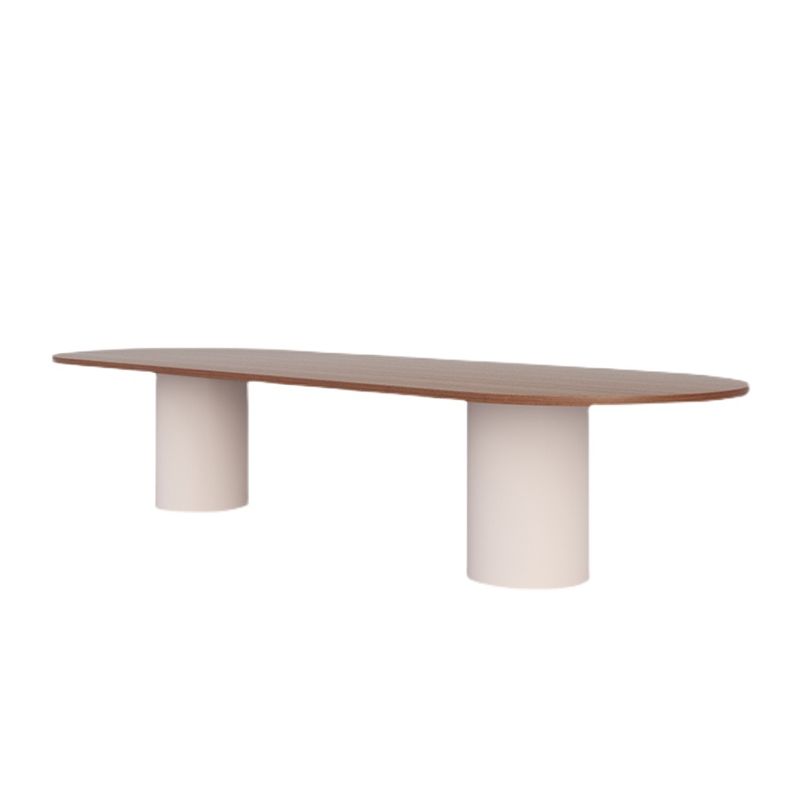 Modern Wood Top Oval Dinette Table Wood Two Base Dining Table