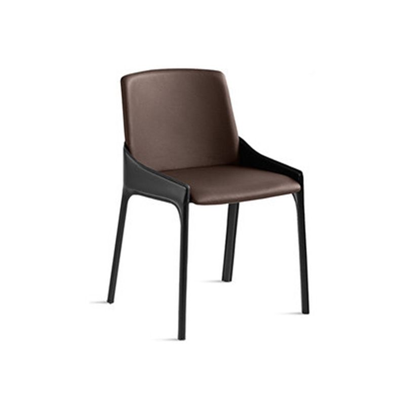 Contemporary Metal Dining Room Chair Arm Faux Leather Side Chair for Dining Room