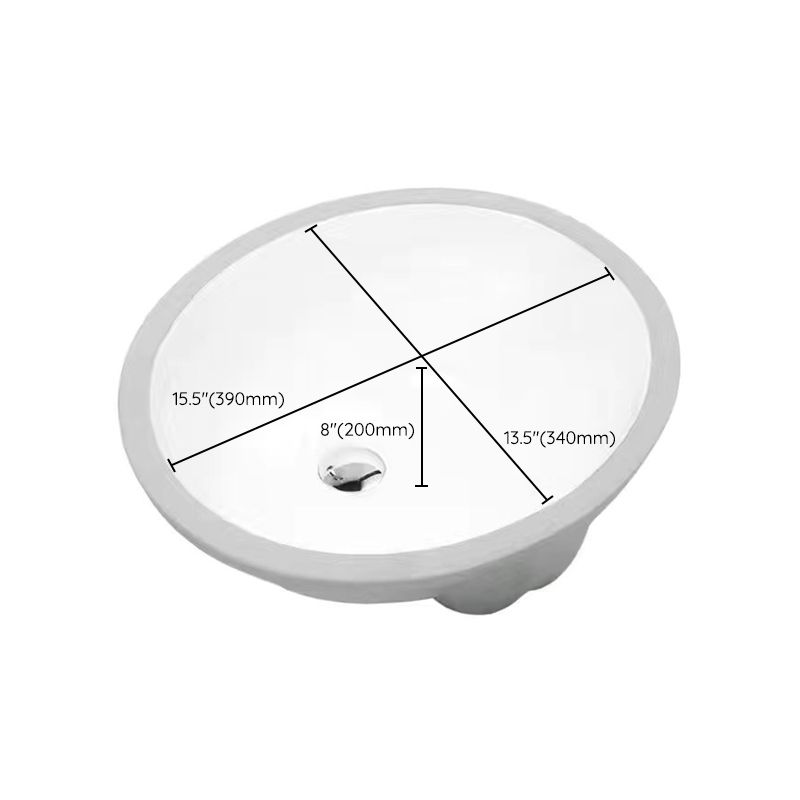 Modern Undermount Vanity Sink Oval Porcelain with Pop-Up Drain Bathroom Sink