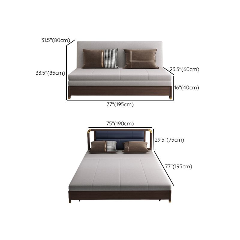 Solid Wood Sleeper Sofa Bed Convertible Linen Sofa Bed in Grey