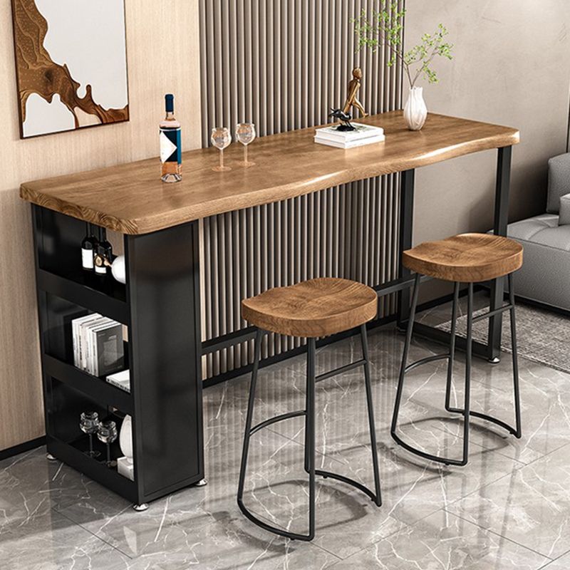 Industrial Style Bistro Bar Table Rectangle Solid Wood Bar Table with Storage