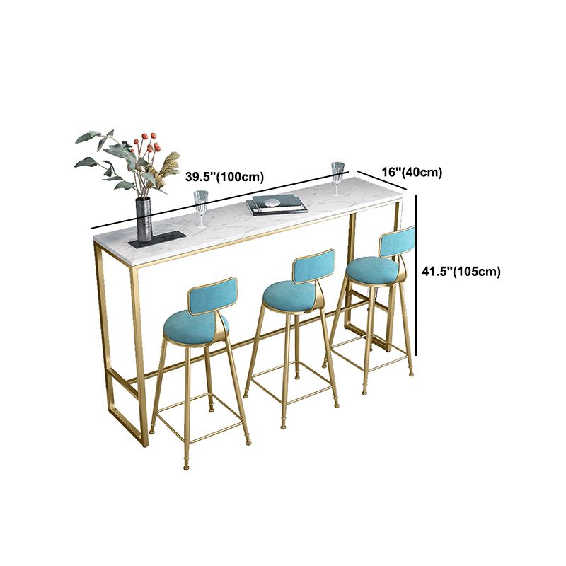 Rectangle Marble Top Bistro Table Modern Pub Table with Metal Trestle