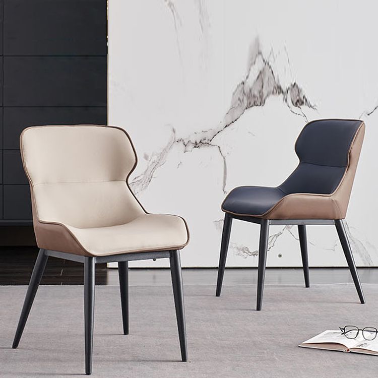Sillón de interior contemporáneo con respaldo de alas, silla de comedor tapizada de metal (juego de 2)