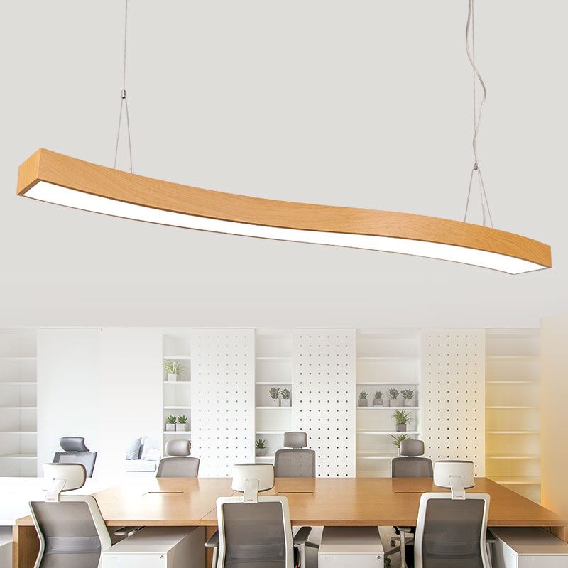 Lampadario a pendente a led ondulato lampadario in metallo minimalista lampada a sospensione in legno per ufficio