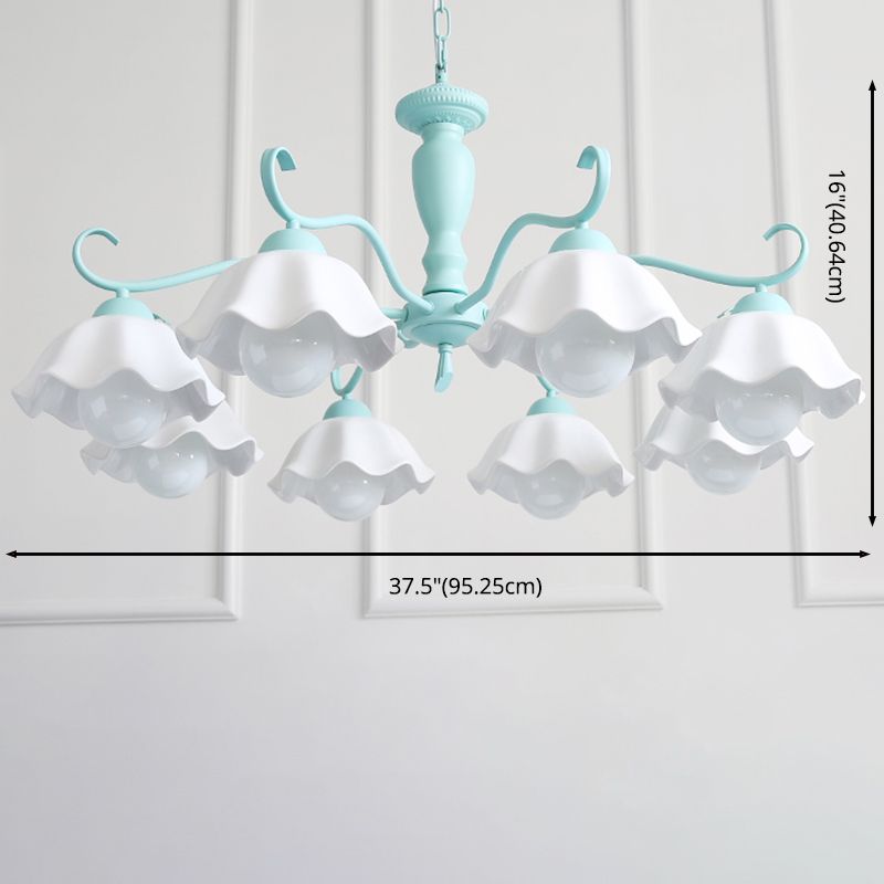 Modern Macaron Style 8-ligths Chandelier Lamp Flower Shade Simplicity Pendant Light for Bedroom