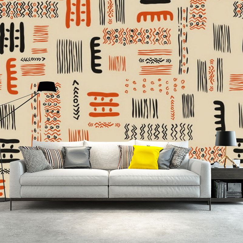 Orange-Yellow Bohemia Mural Wallpaper Full-Size Tribal Symbol Wall Covering for Home