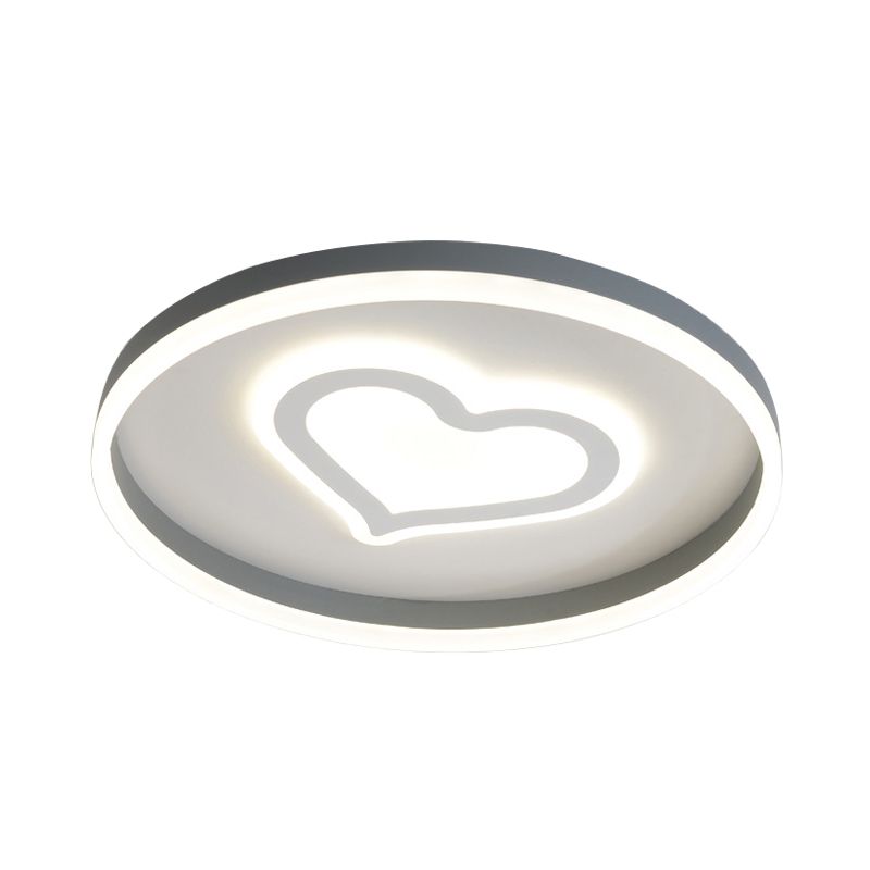 Modern Circular Flush Light Acrylic LED Bedroom Ceiling Lamp in Grey with Butterfly/Loving Heart Pattern