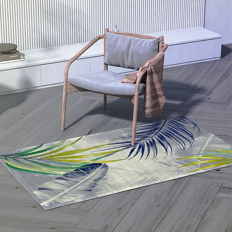 Green Modern Indoor Rug Polyester Plants Area Carpet Washable Carpet for Home Decor