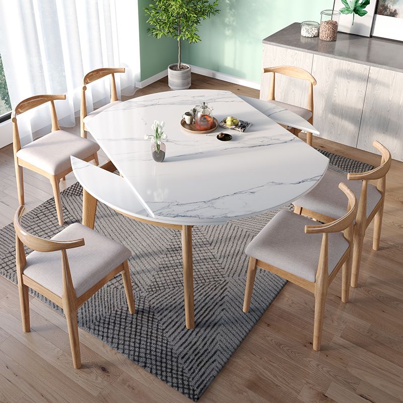 Modern Round Dining Table White Sintered Stone Dining Table with Wooden Base
