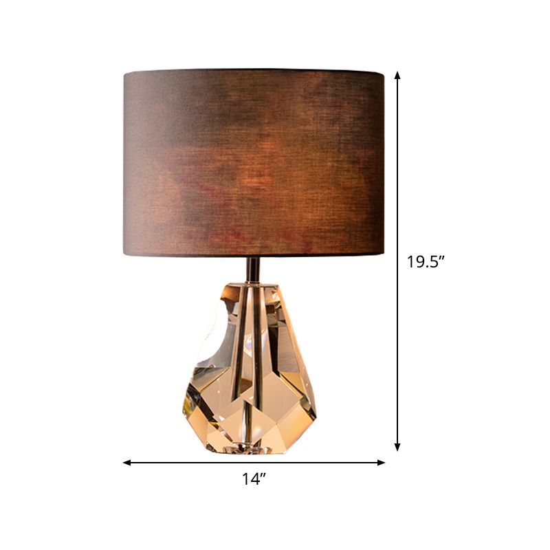 Diamond Fabric Task Lamp Simplicity Faceted Crystal 1 Bulb Reading Book Light in Brown