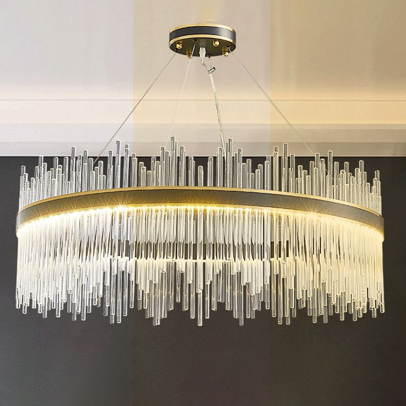 Contemporary Nordic LED Hanging Pendant Light Crystal Circular Chandelier for Living Room