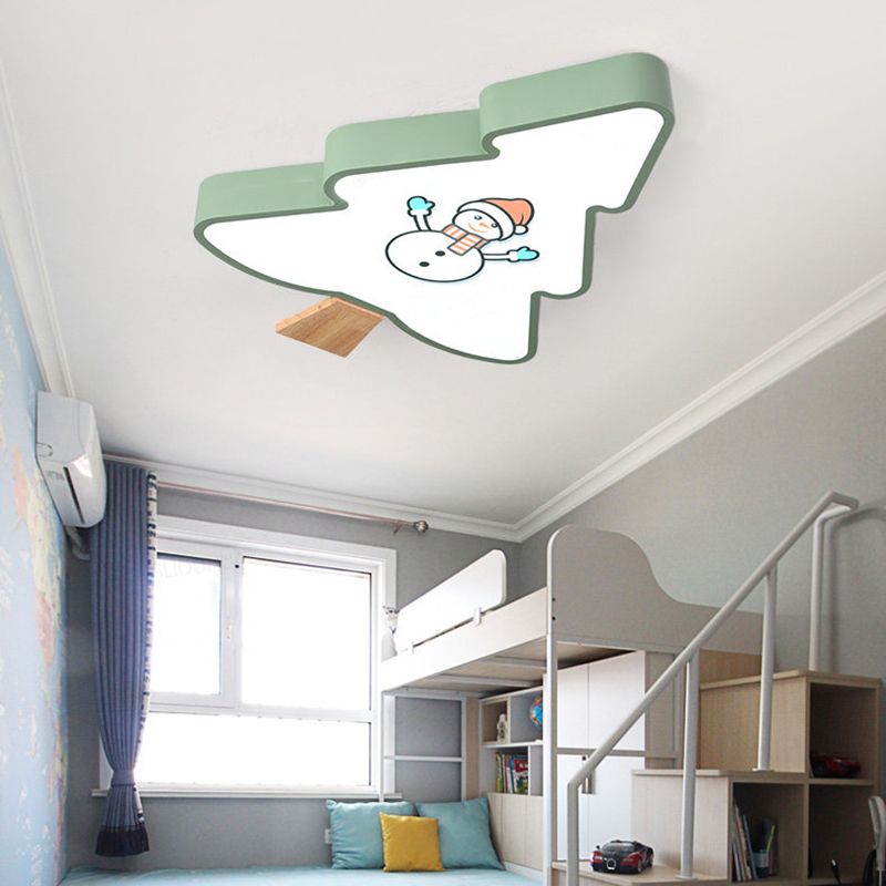Green / Gray Tree Flush Mount Light Kids LED Acrylique Flush Mount Ceiling Fixture with Snowman Pattern