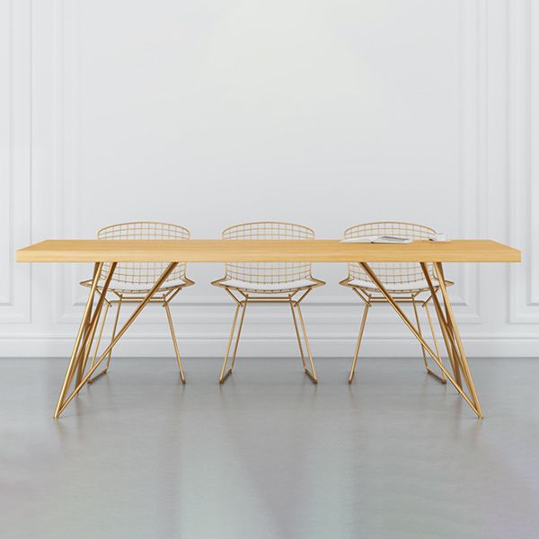 Traditional Luxury Rectangle Dining Room Table Pine Solid Wood Table with 4 Metal Legs