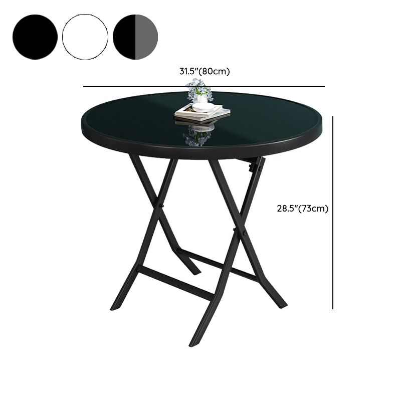 Glass Foldable Dining Table for 2 Person with Black Metal Base