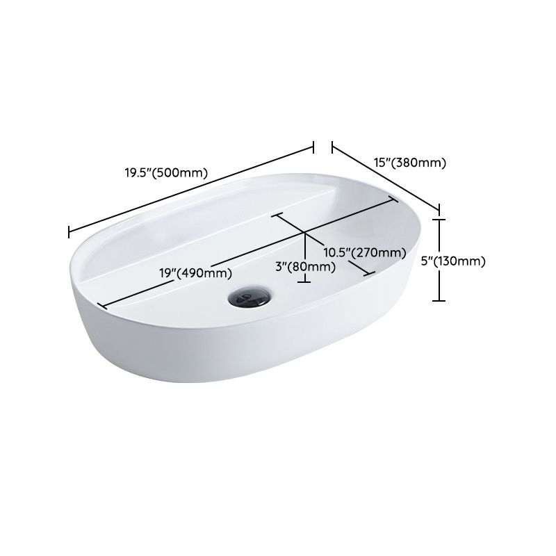 Contemporary Bathroom Sink Porcelain Pop-Up Drain Rectangular Vessel