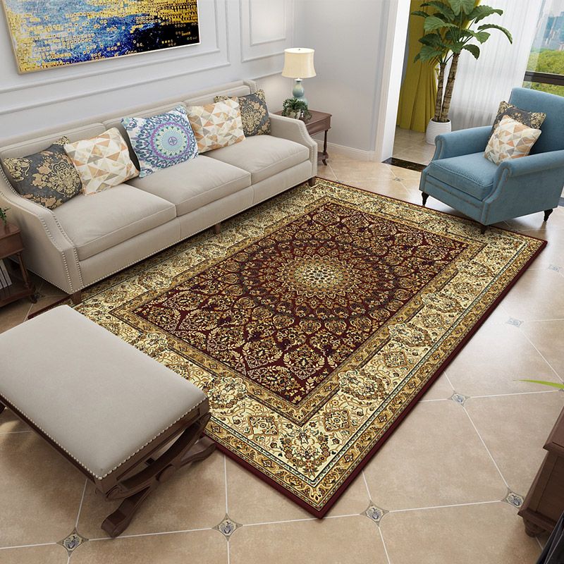 European Medallion Pattern Area Rug Polyester Area Carpet Anti-Slip Easy Care Rug for Home Decor