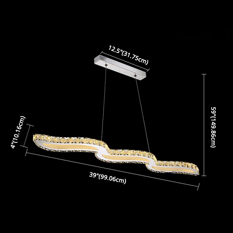 Moderno lussuoso lussuoso isola a pendente illuminazione ondata prismatica a soffitto di cristallo ottico per soggiorno