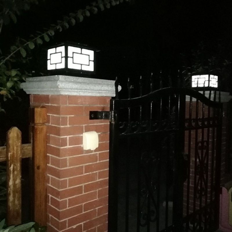 Metal Contemporary Pillar Lamp Square Shape Outdoor Waterproof Light with Acrylic Shade