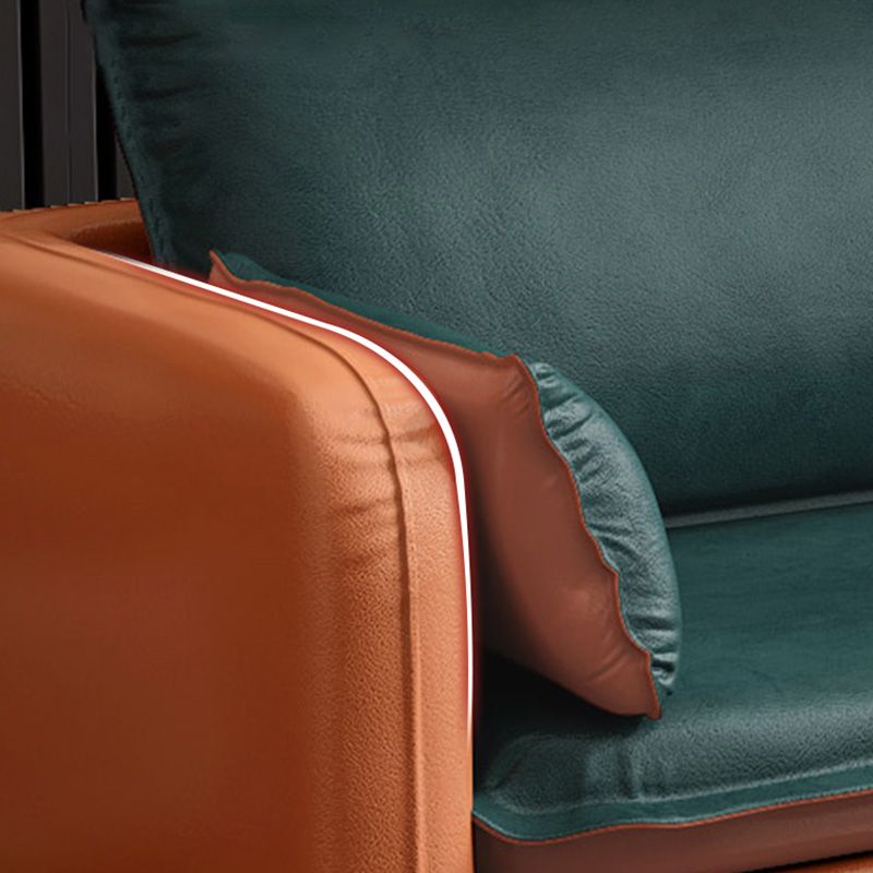 Mid-Century Modern Standard Sofa Faux Leather Square Arm Couch with Pillows
