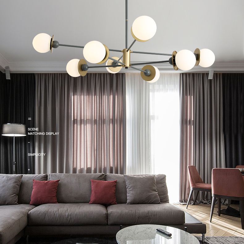 8-Light Contemporary Simplicity Glass Chandelier Round Metal Sheet Design Molecular Styling Lighting Pendant