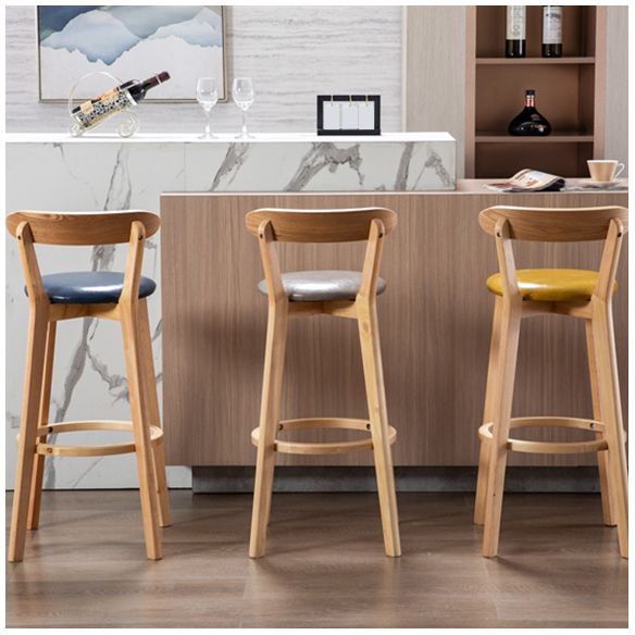 Taburete moderno sin brazos para mostrador, taburete de bar de estudio de madera con cojín y pedal