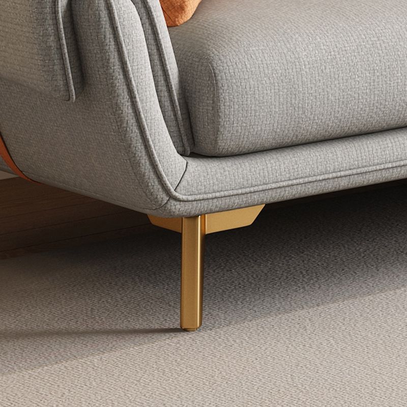 Mid Century Sofa and Chaise in Gray Flared Arm Sewn Pillow Back Sofa